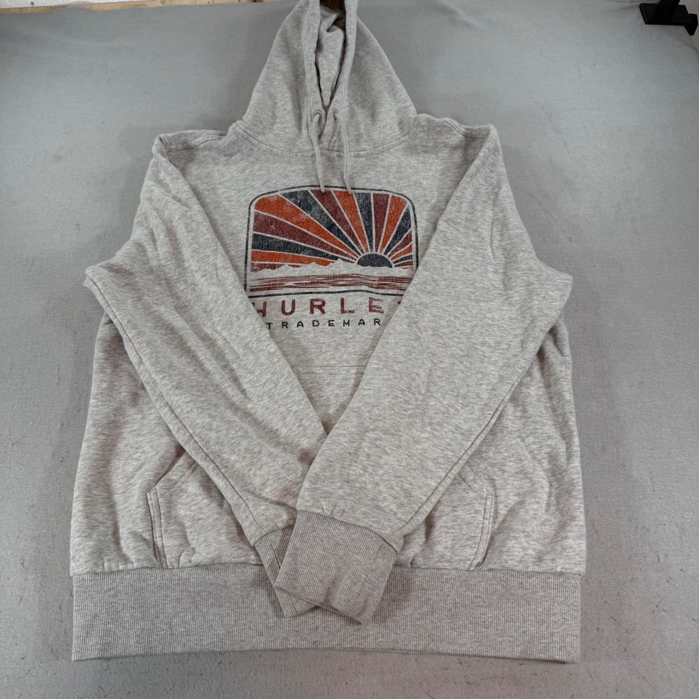 Hurley Sunburst Graphic Fleece Hoodie Gray Pullover Men's M